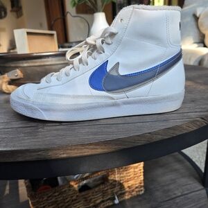Nike White and Blue High-Top Sneakers